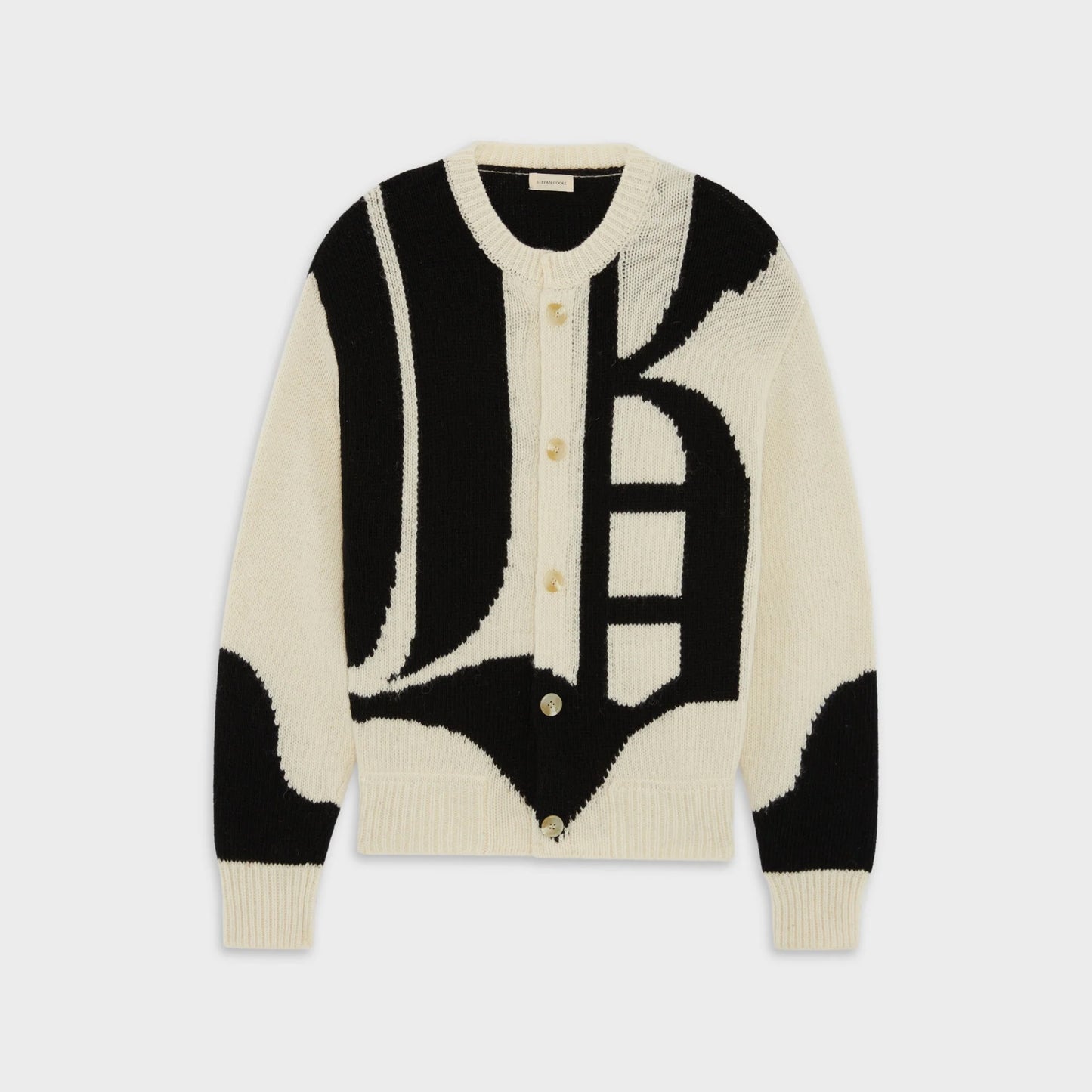GOTHIC FONT CARDIGAN IN CREAM & BLACK