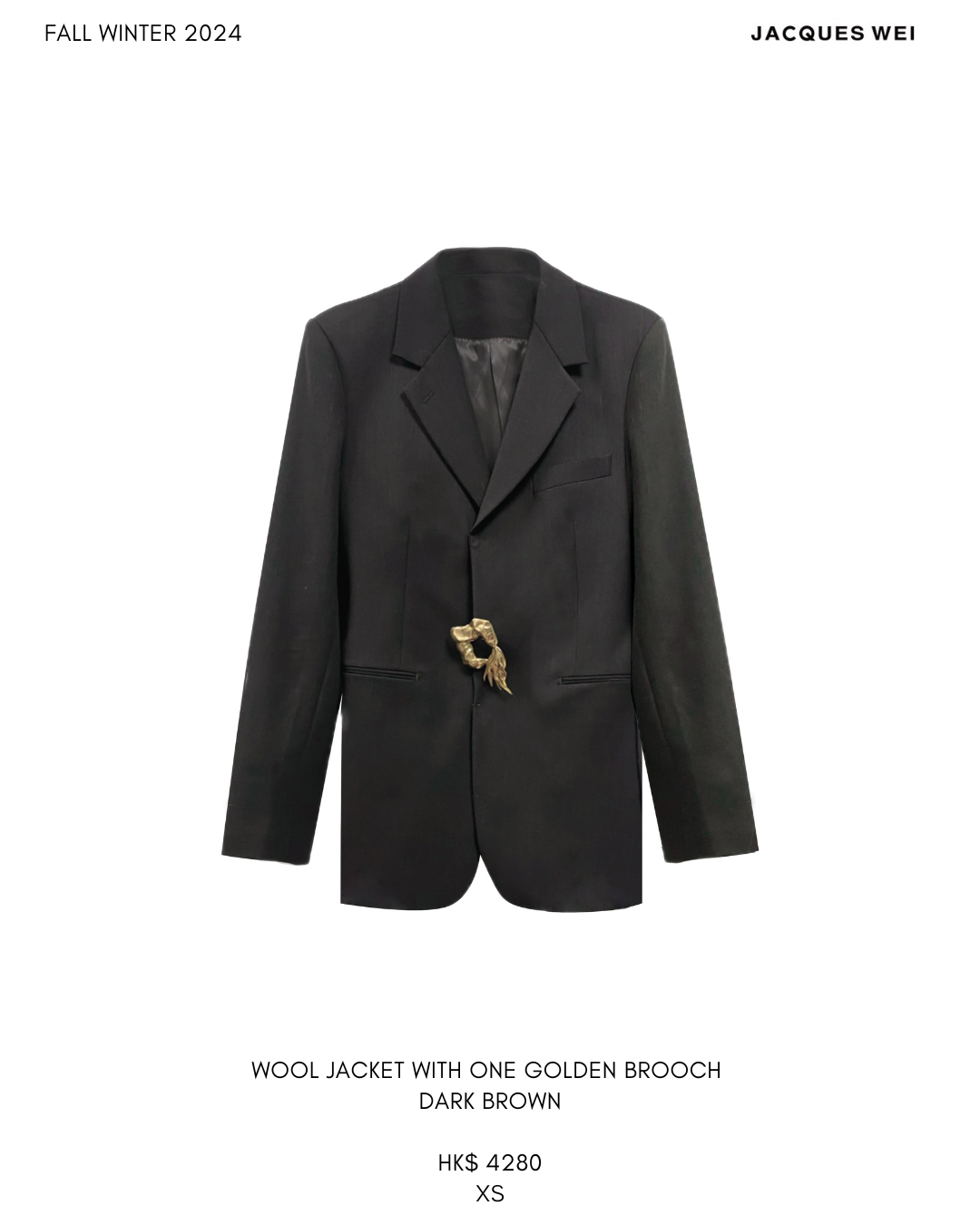 Wool Jacket with One Golden Brooch Dark Brown