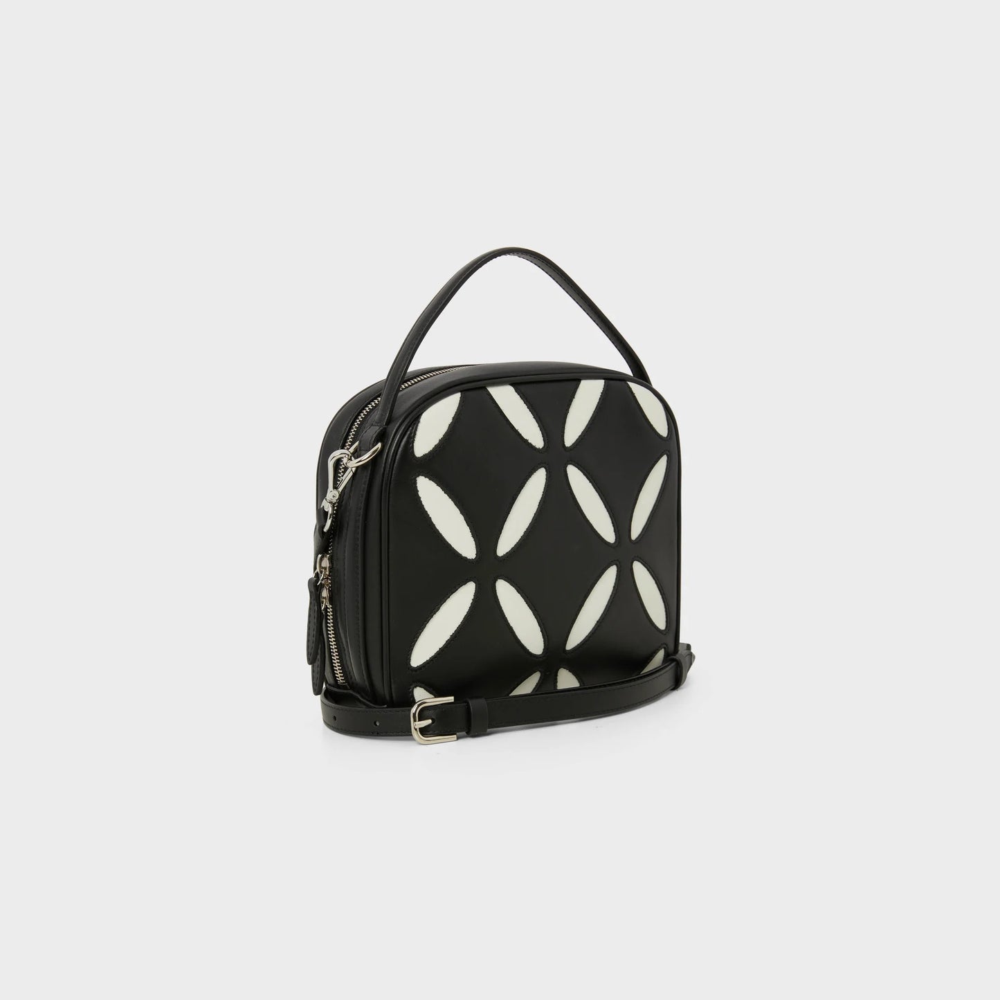 BOWLING BAG IN BLACK & WHITE LEATHER