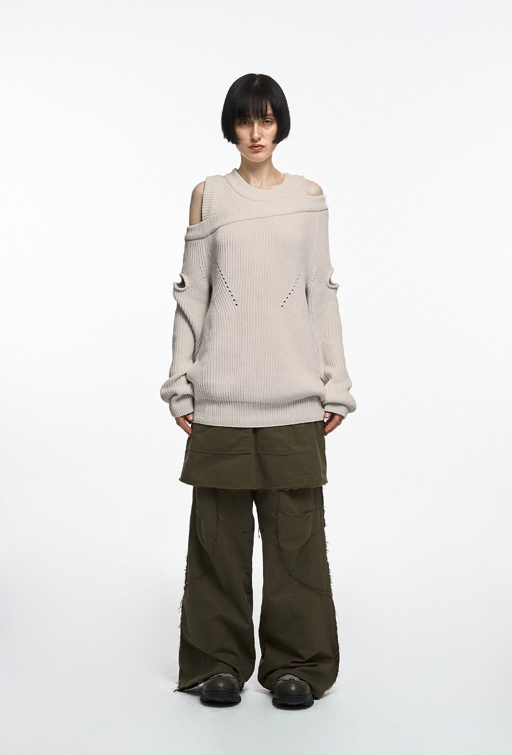 OATMEAL ASYMMETRIC LAYERED KNIT (UNISEX)