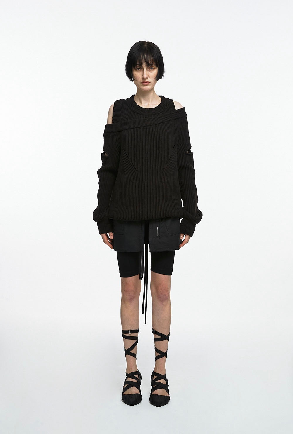 BLACK ASYMMETRIC LAYERED KNIT (UNISEX)