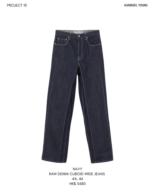 Navy Raw Denim Cuboid Wide Jeans