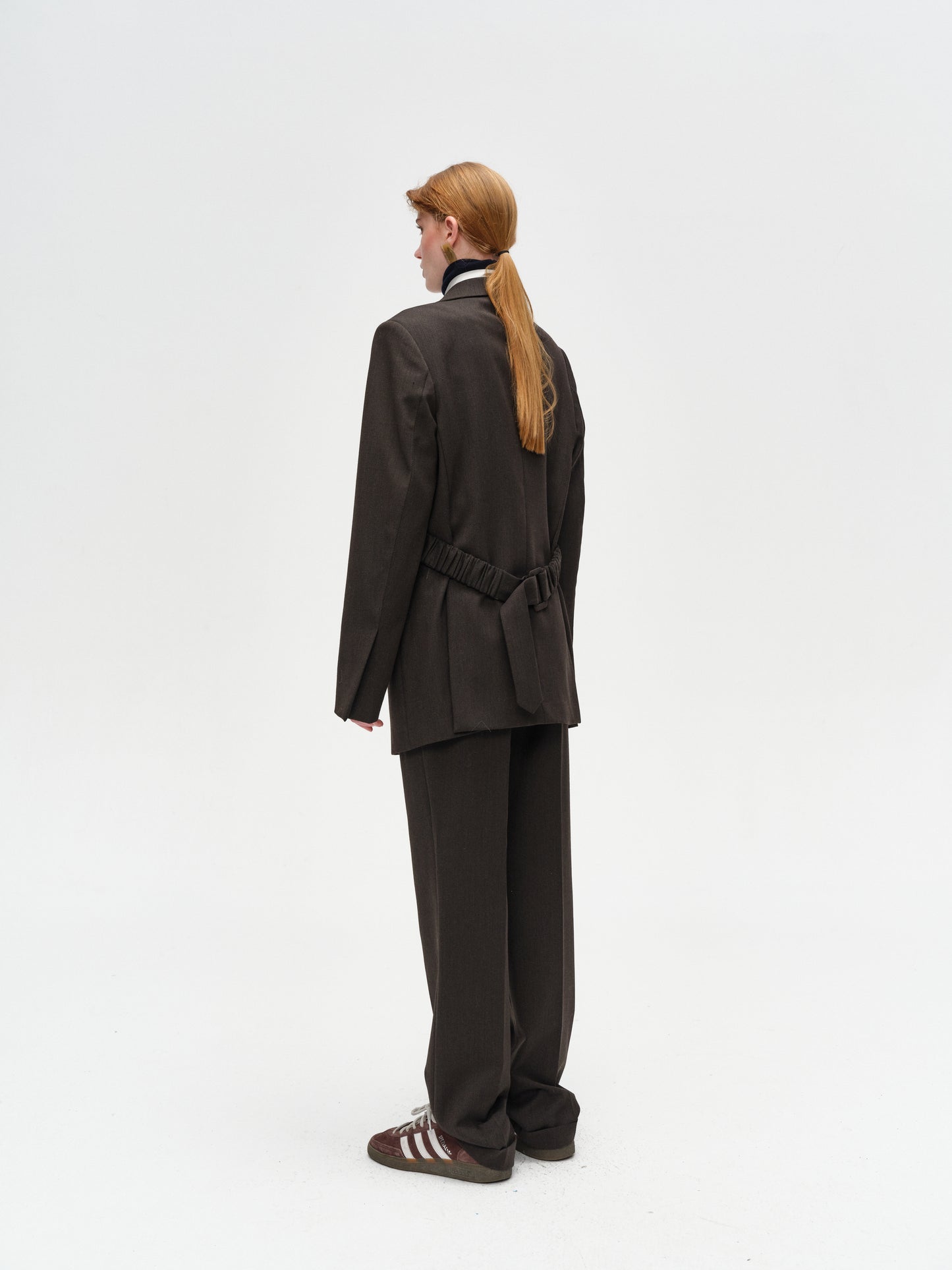 Pleated Sartorial Wool Straight Trousers dark brown