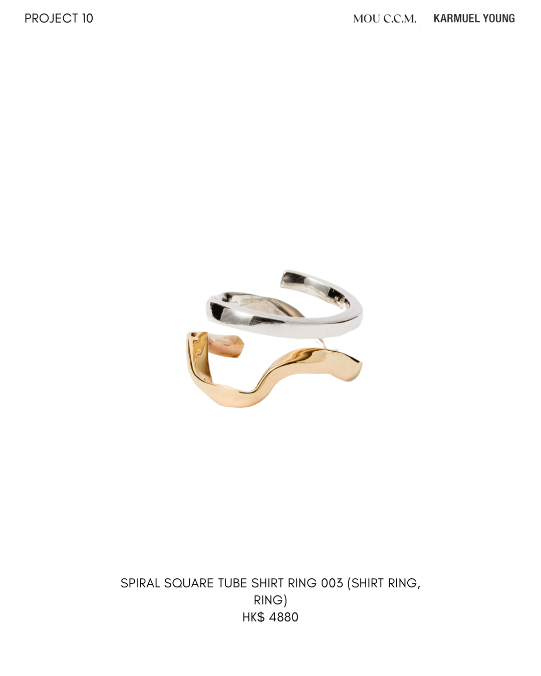 Spiral Square Tube Shirt Ring 003 Gold and Silver