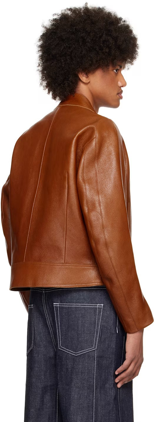 Brown 2-way Pocket Biker Leather Jacket