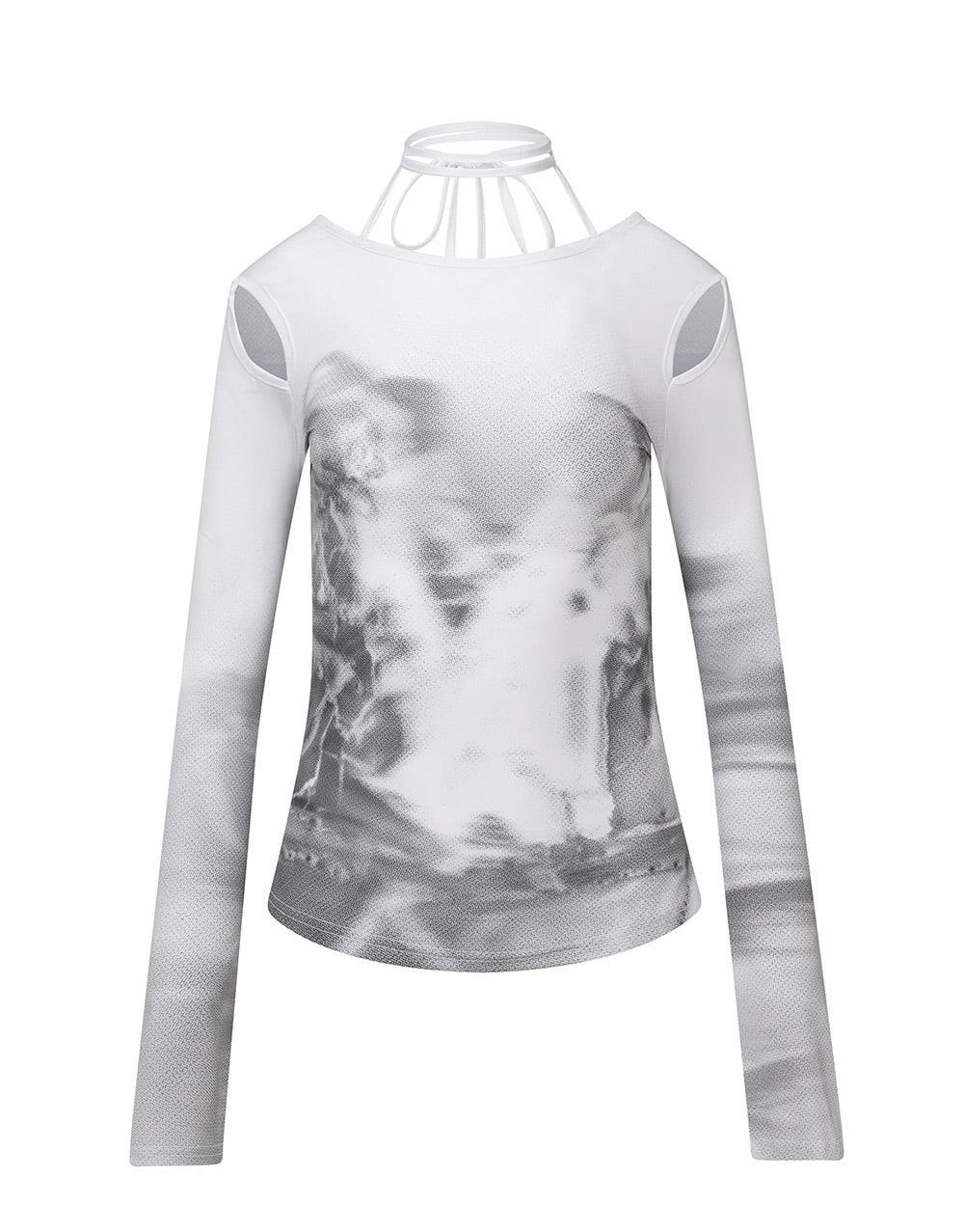 WHITE CUT-OUT SLIM FIT LONG SLEEVE TOP