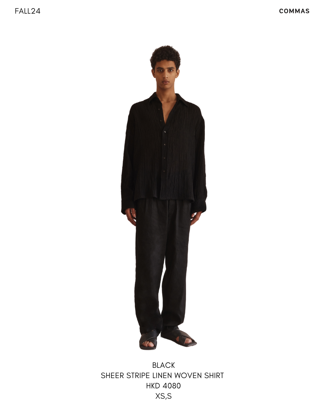 Sheer Stripe Linen Woven Shirt Black