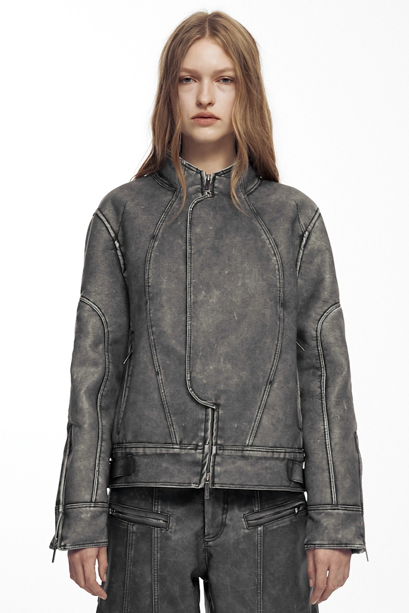 STONE GRAY INDUSTRIAL LEATHER JACKET (UNISEX)