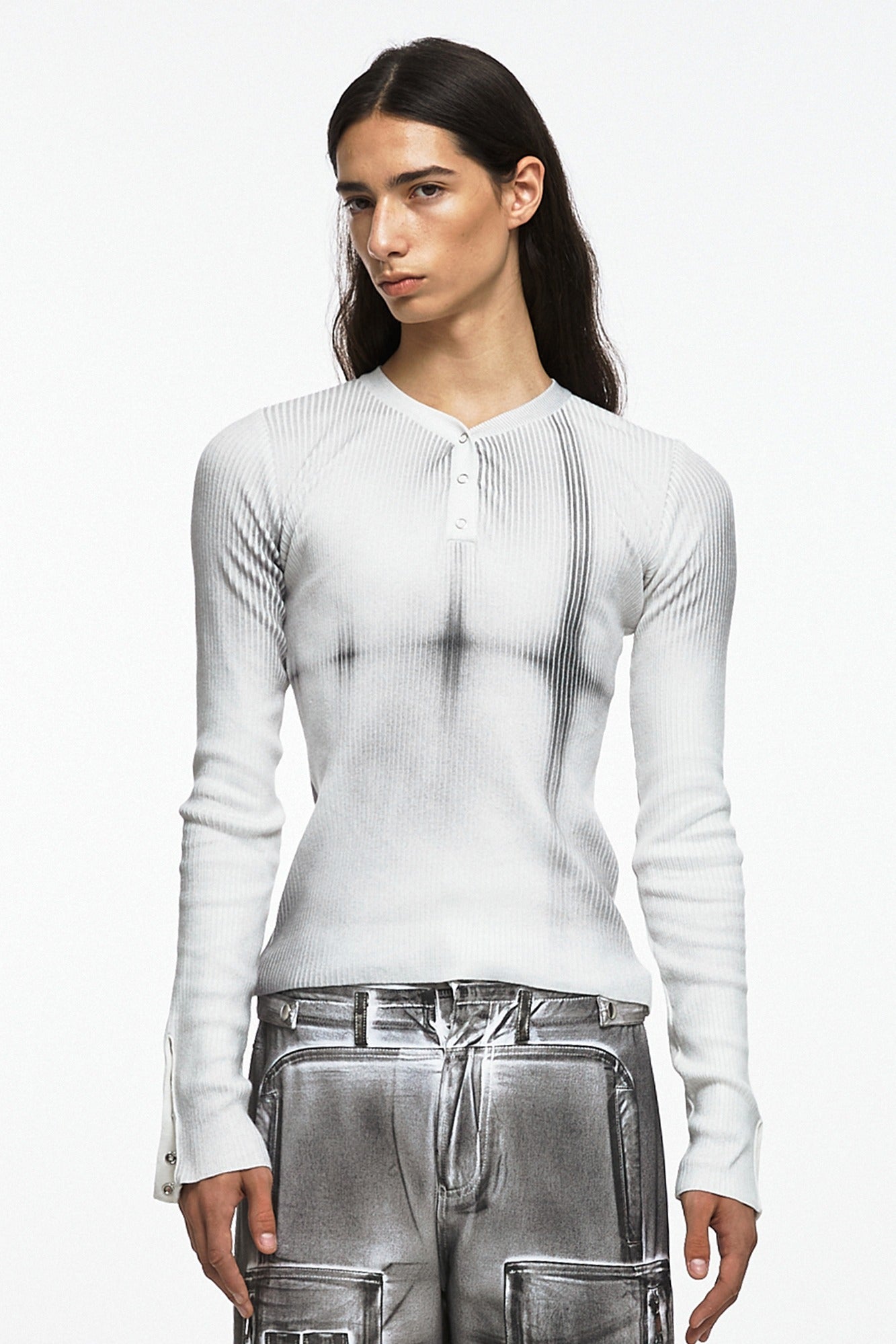 IVORY FAINT SPRAY RIBBED KNIT TOP