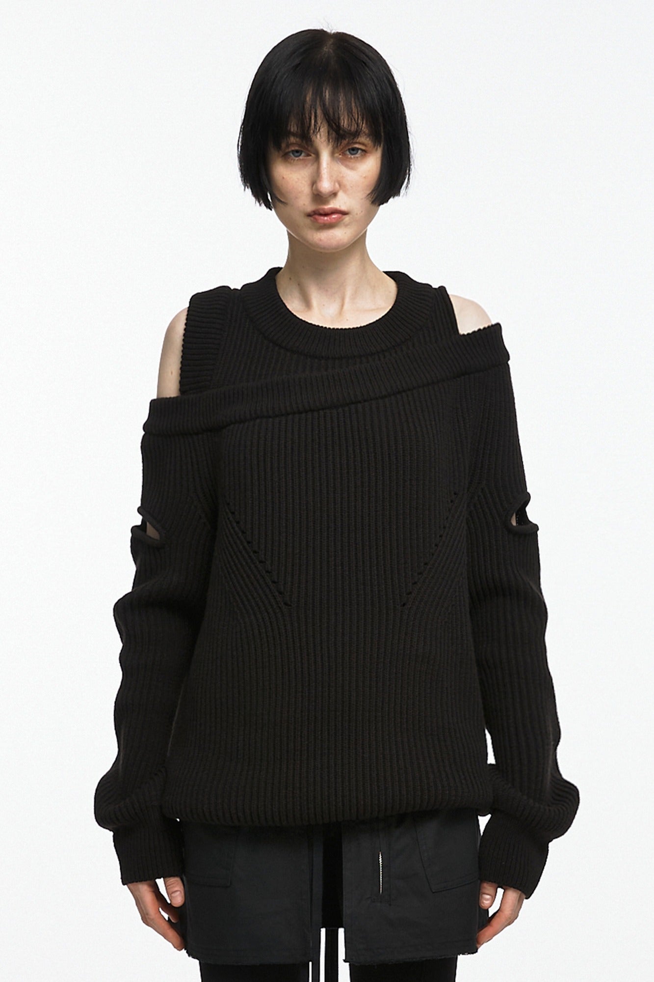 BLACK ASYMMETRIC LAYERED KNIT (UNISEX)