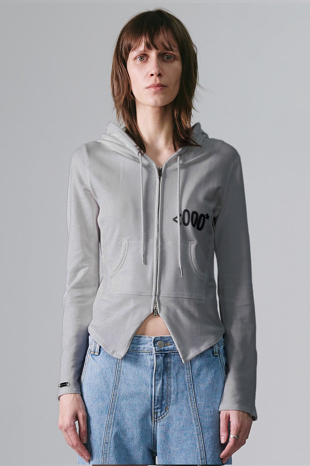 GRAY EMPTY SLIM FIT HOODIE ZIP-UP