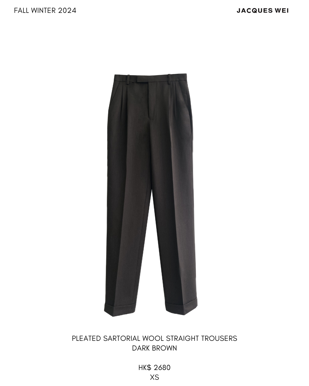 Pleated Sartorial Wool Straight Trousers dark brown