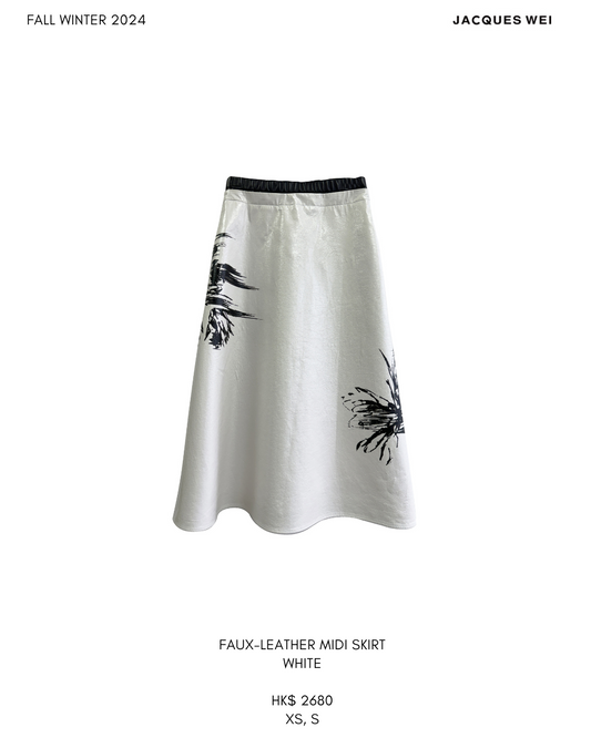 Faux-Leather Midi Skirt white