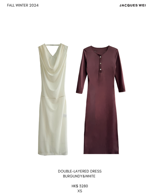 Double-layered Dress Burgundy & White