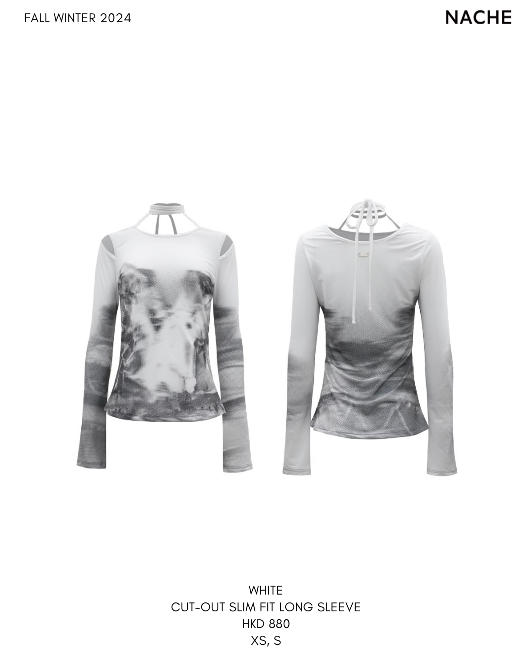 WHITE CUT-OUT SLIM FIT LONG SLEEVE TOP