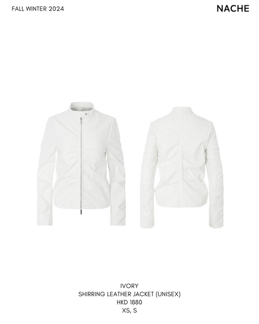 IVORY SHIRRING LEATHER JACKET