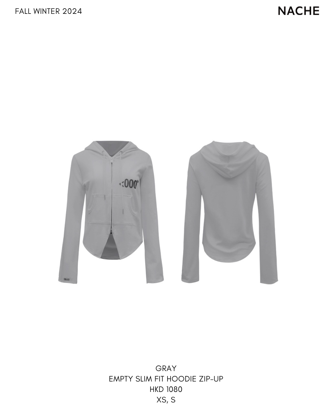 GRAY EMPTY SLIM FIT HOODIE ZIP-UP