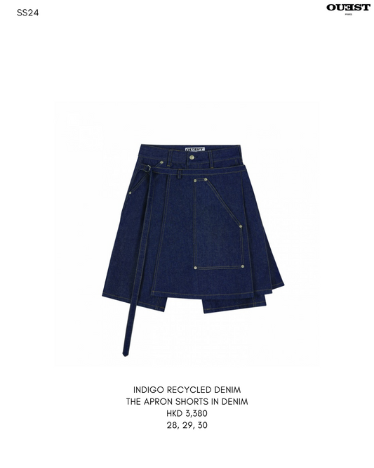 APRON SHORTS IN RECYCLED INDIGO DENIM