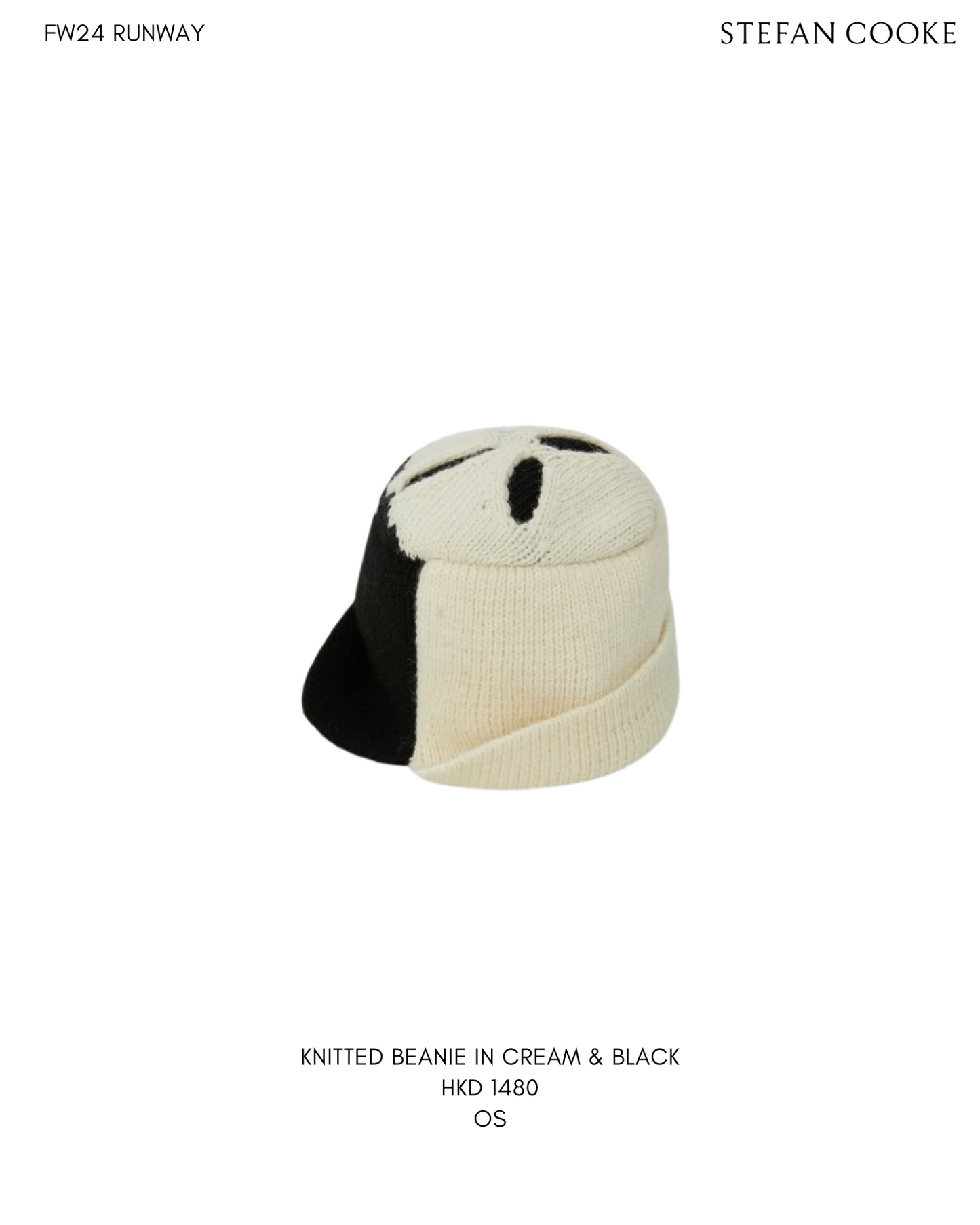 KNITTED BEANIE IN CREAM & BLACK